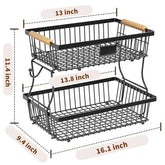 Shelf Detachable Double-Layer Handheld Wooden Handle Fruit Storage Rack