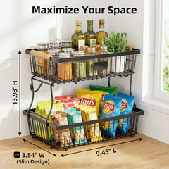 Shelf Detachable Double-Layer Handheld Wooden Handle Fruit Storage Rack