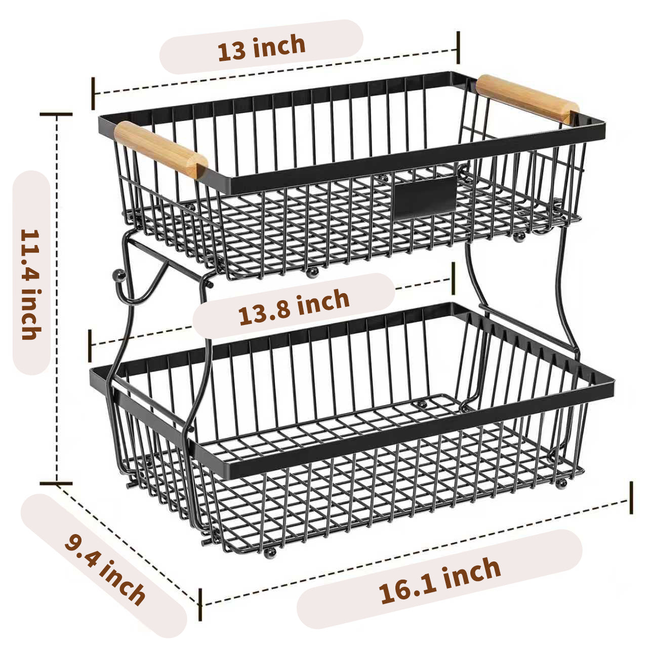 Shelf Detachable Double-Layer Handheld Wooden Handle Fruit Storage Rack