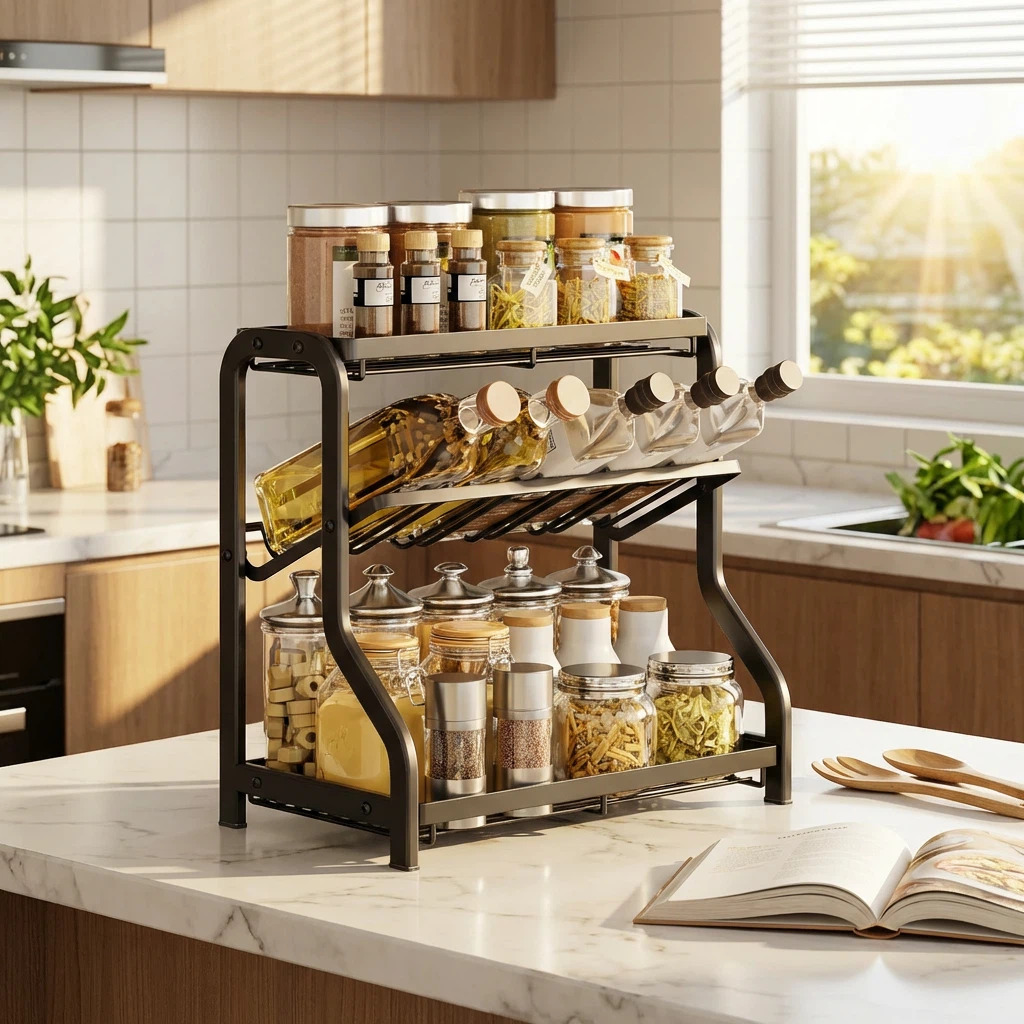 Kitchen Desktop Snap-On Foldable Spice Rack