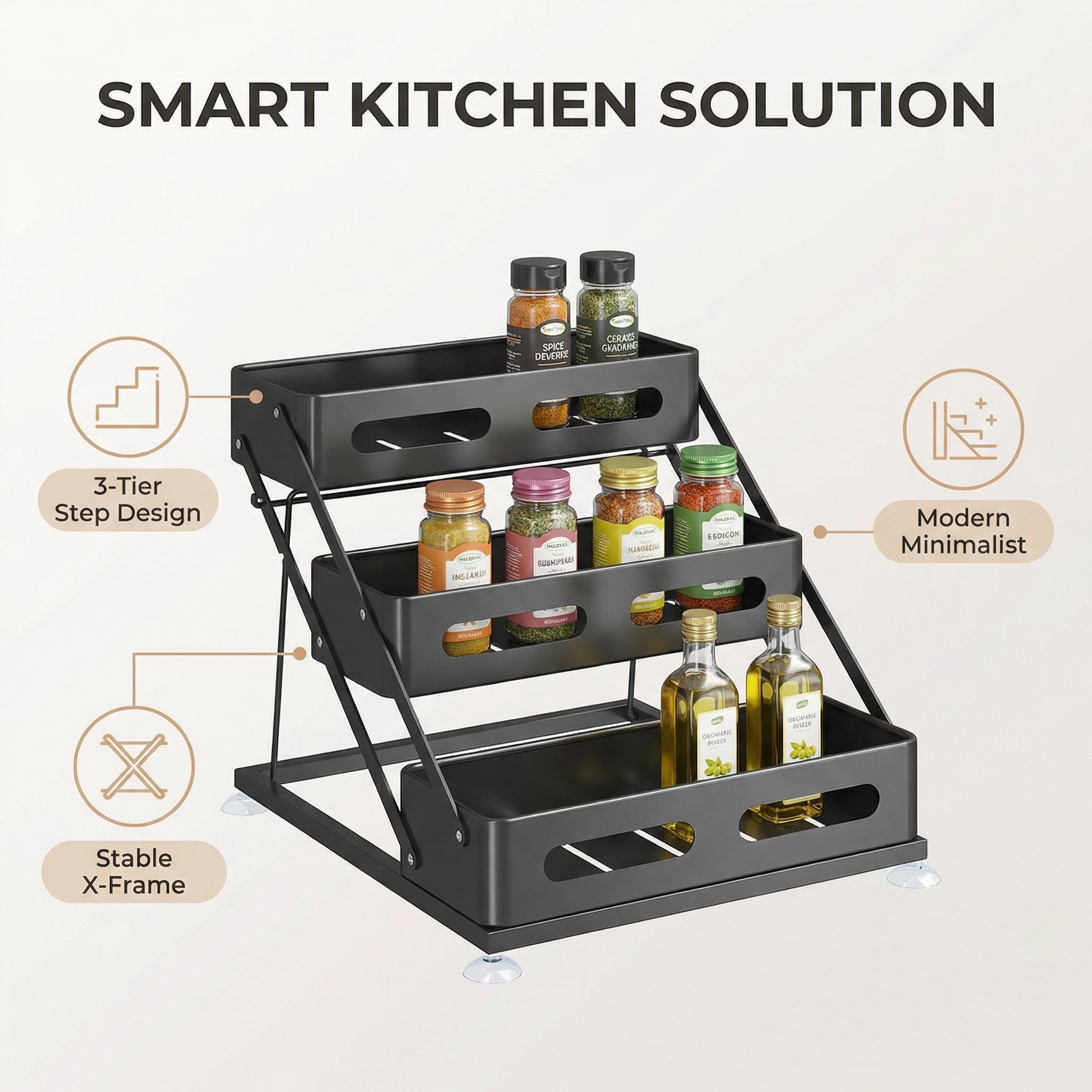 Kitchen Desktop Snap-On Foldable Spice Rack