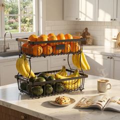 Shelf Detachable Double-Layer Handheld Wooden Handle Fruit Storage Rack