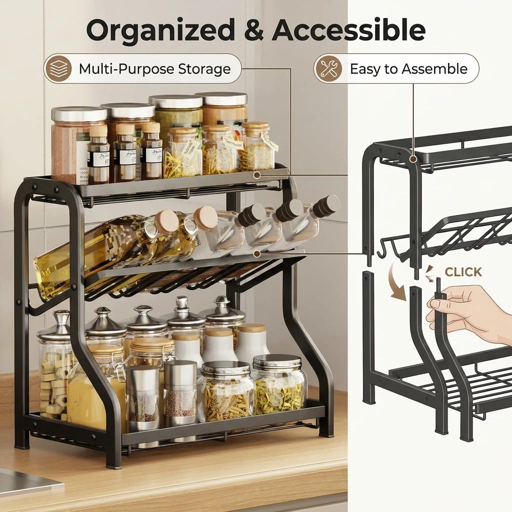 Kitchen Desktop Snap-On Foldable Spice Rack