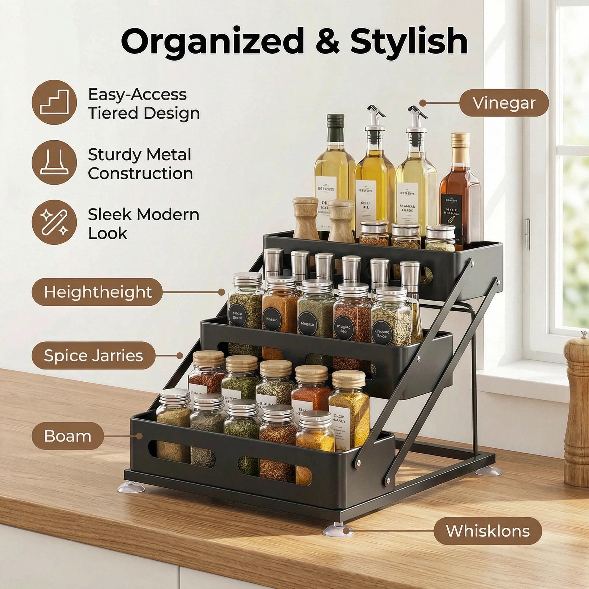 Kitchen Desktop Snap-On Foldable Spice Rack