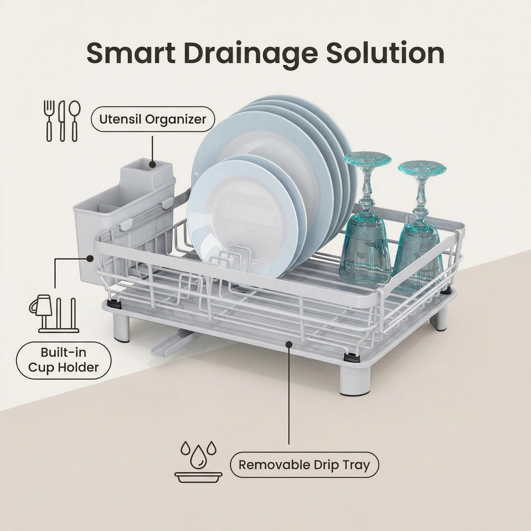 Single-Layer Kitchen Dish Drainage Storage Rack
